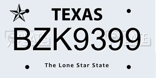 BZK9399 Texas License Plate