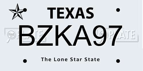 BZKA97 Texas License Plate