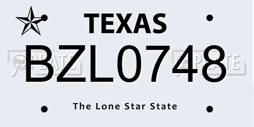 BZL0748 Texas License Plate