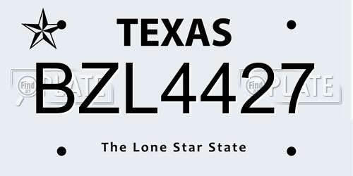 BZL4427 Texas License Plate