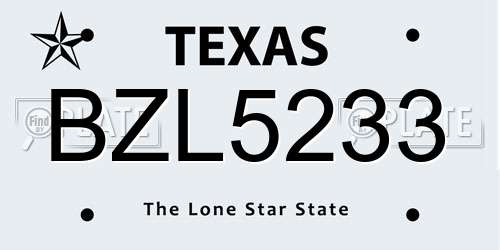 BZL5233 Texas License Plate