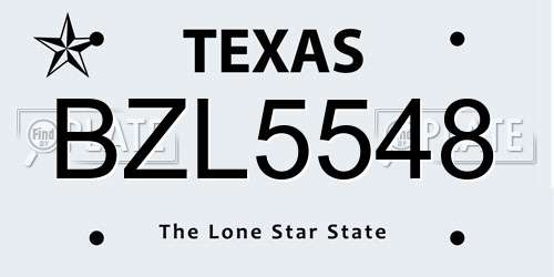BZL5548 Texas License Plate