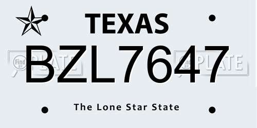 BZL7647 Texas License Plate