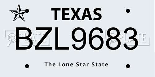 BZL9683 Texas License Plate