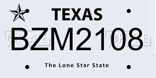 BZM2108 Texas License Plate