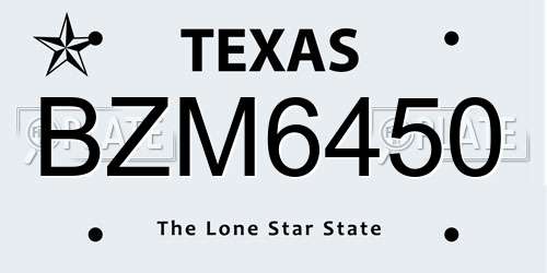 BZM6450 Texas License Plate