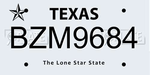 BZM9684 Texas License Plate