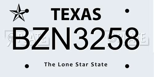 BZN3258 Texas License Plate