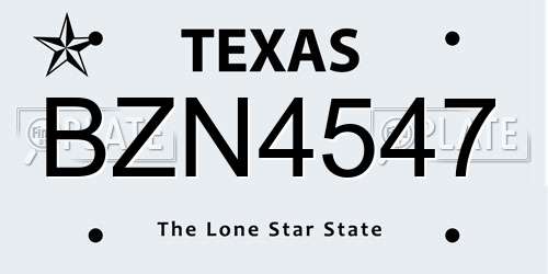 BZN4547 Texas License Plate