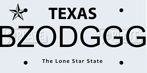 BZODGGG Texas License Plate