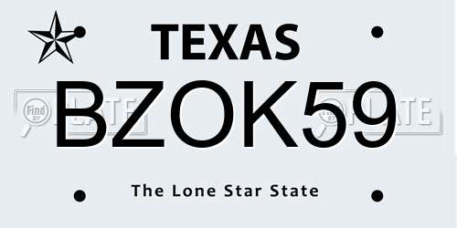 BZOK59 Texas License Plate