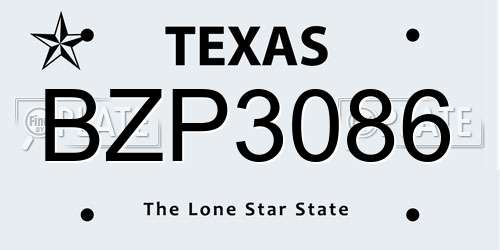 BZP3086 Texas License Plate