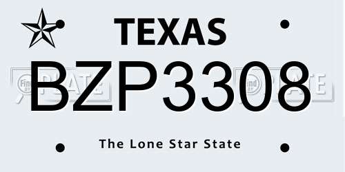 BZP3308 Texas License Plate