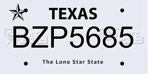 BZP5685 Texas License Plate