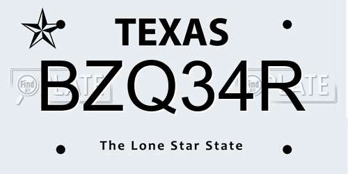 BZQ34R Texas License Plate