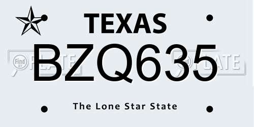 BZQ635 Texas License Plate
