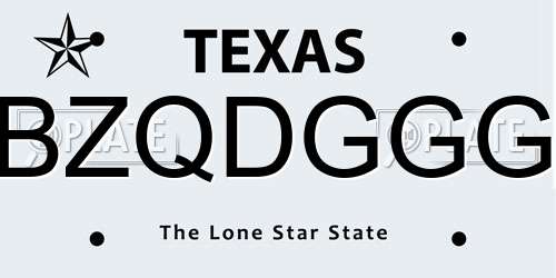 BZQDGGG Texas License Plate
