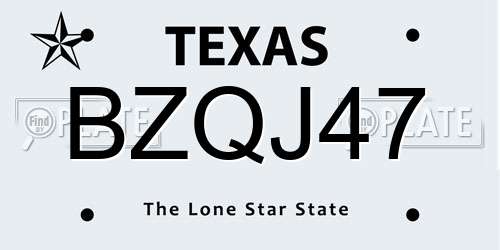 BZQJ47 Texas License Plate