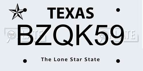 BZQK59 Texas License Plate