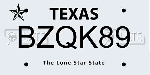 BZQK89 Texas License Plate