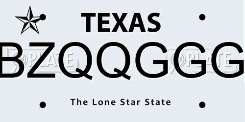 BZQQGGG Texas License Plate