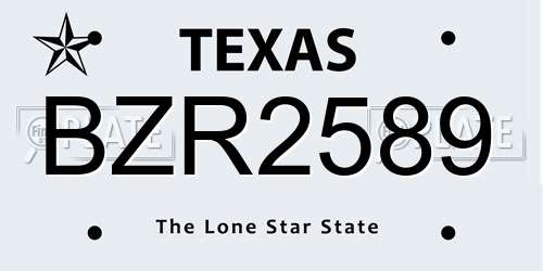BZR2589 Texas License Plate