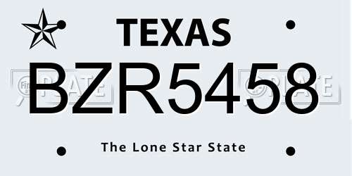 BZR5458 Texas License Plate