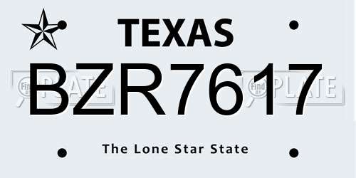 BZR7617 Texas License Plate