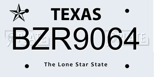 BZR9064 Texas License Plate