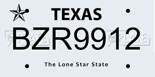 BZR9912 Texas License Plate