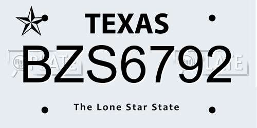 BZS6792 Texas License Plate