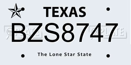 BZS8747 Texas License Plate