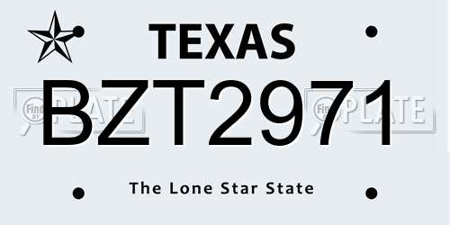 BZT2971 Texas License Plate