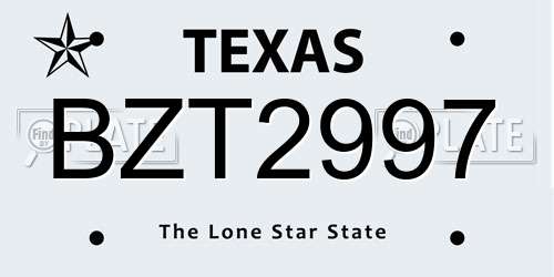 BZT2997 Texas License Plate