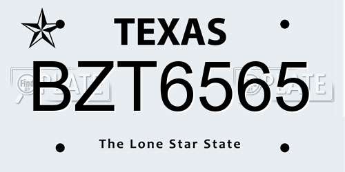 BZT6565 Texas License Plate