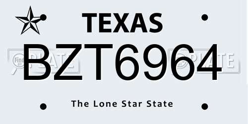 BZT6964 Texas License Plate