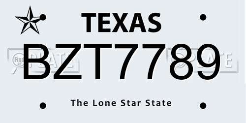 BZT7789 Texas License Plate