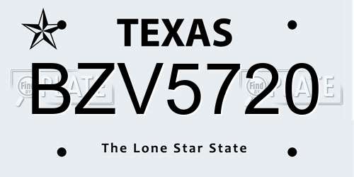 BZV5720 Texas License Plate
