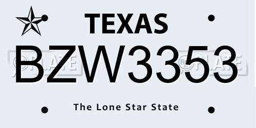 BZW3353 Texas License Plate