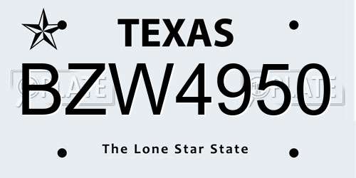 BZW4950 Texas License Plate