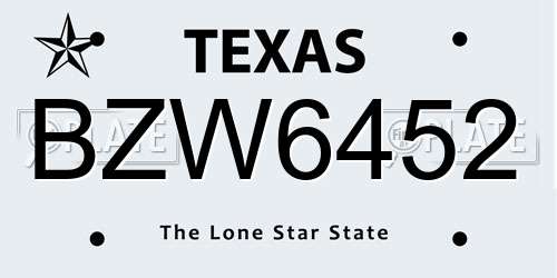 BZW6452 Texas License Plate