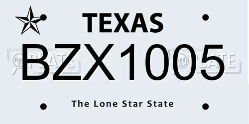 BZX1005 Texas License Plate