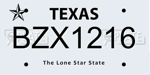 BZX1216 Texas License Plate