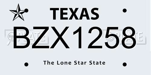 BZX1258 Texas License Plate