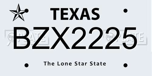 BZX2225 Texas License Plate