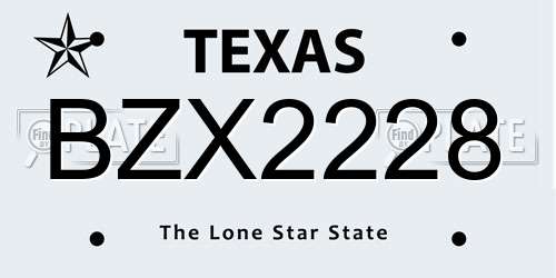 BZX2228 Texas License Plate