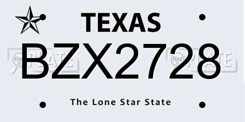 BZX2728 Texas License Plate