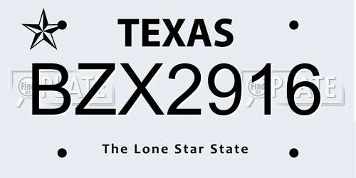 BZX2916 Texas License Plate