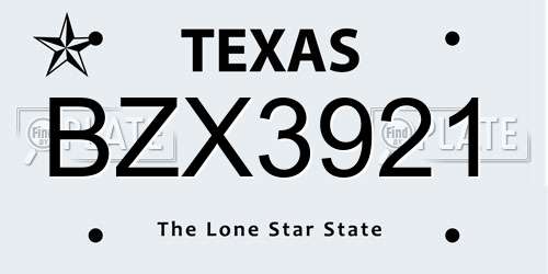 BZX3921 Texas License Plate