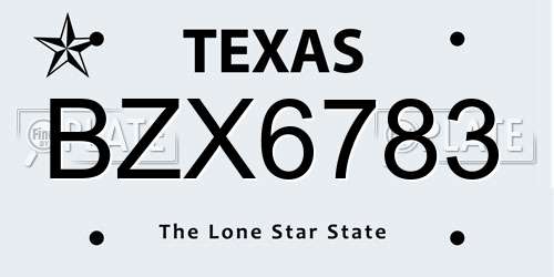 BZX6783 Texas License Plate